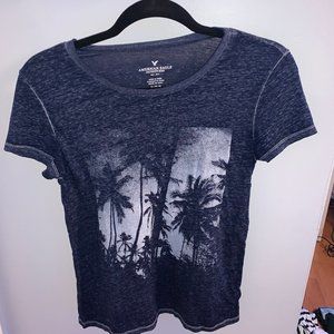 american eagle blue palm tree burn out tee